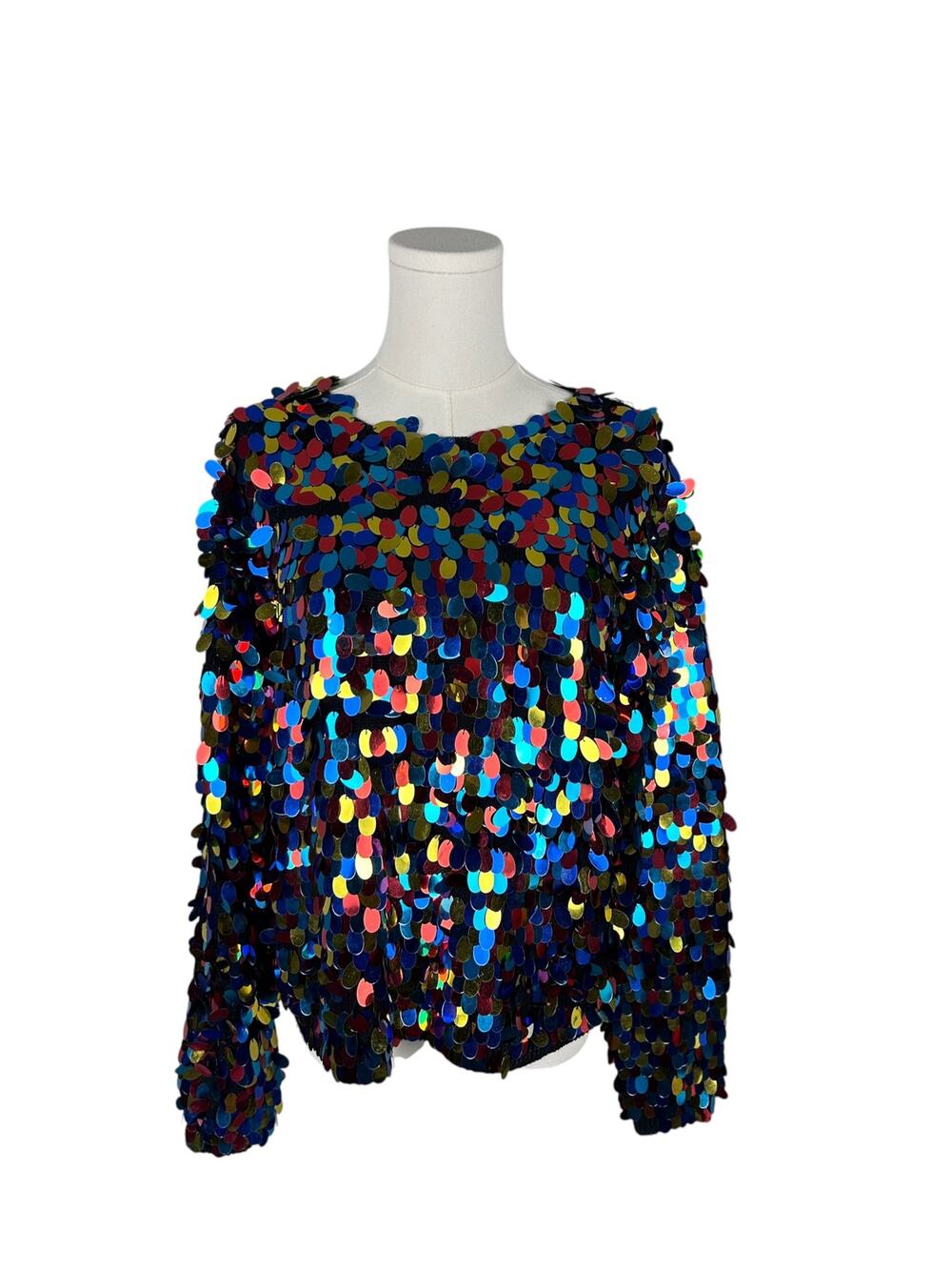 Vintage 80s Multi Colored Chunky Long Sleeve Sequin Vibrant Novelty Sweater M